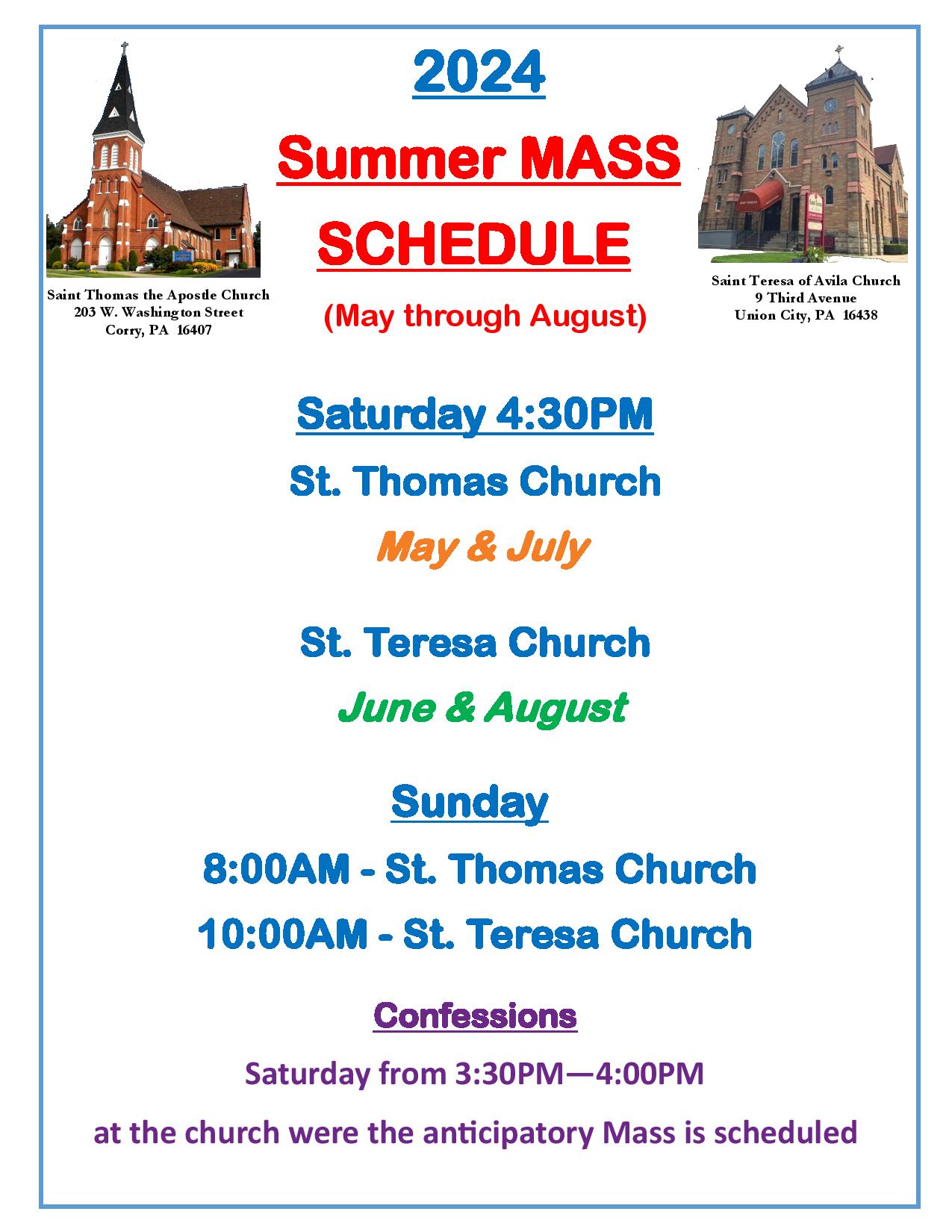 2024 Summer Mass Schedule STC-STUC